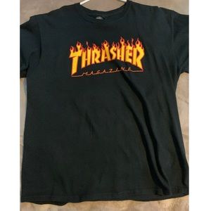 A black thrasher shirt
